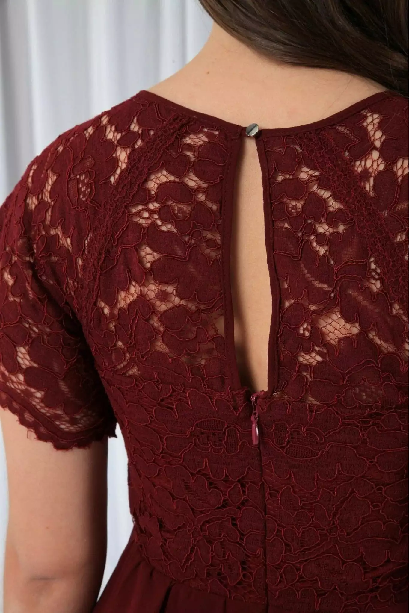 Double Second Burgundy Red Tiered Lace Dress