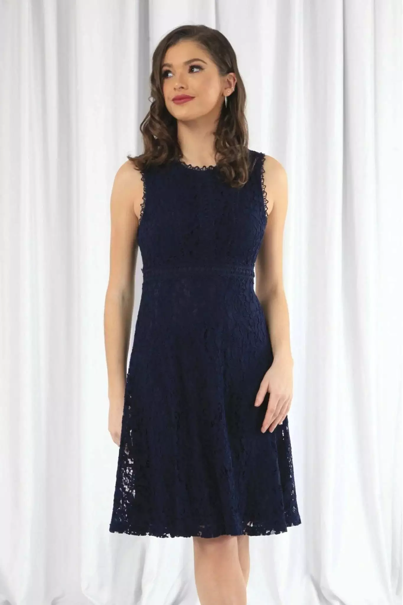 Double Second Navy Fit And Flare Lace Dress