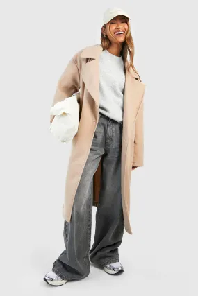 Dropped Shoulder Oversized Midi Wool Look Coat