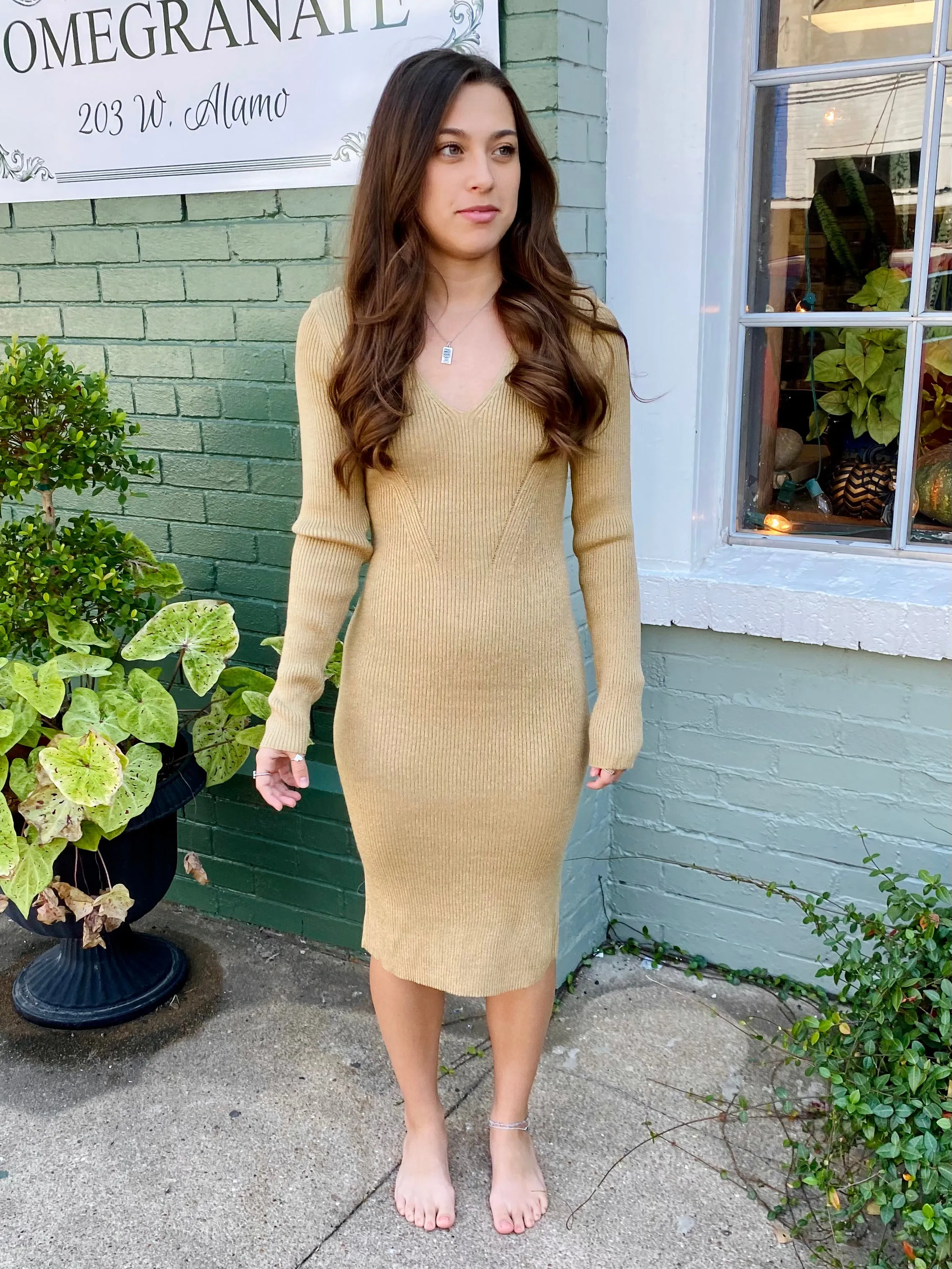 Elia Knit Midi Gold Dress Lucy Paris