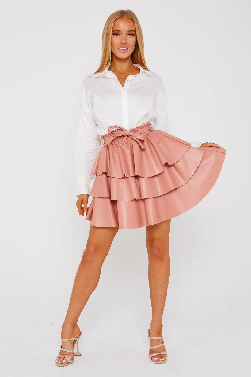 Faux Leather Peach Rara Skirt - Rita