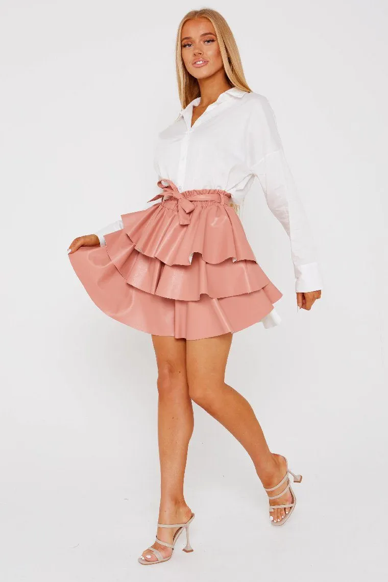 Faux Leather Peach Rara Skirt - Rita