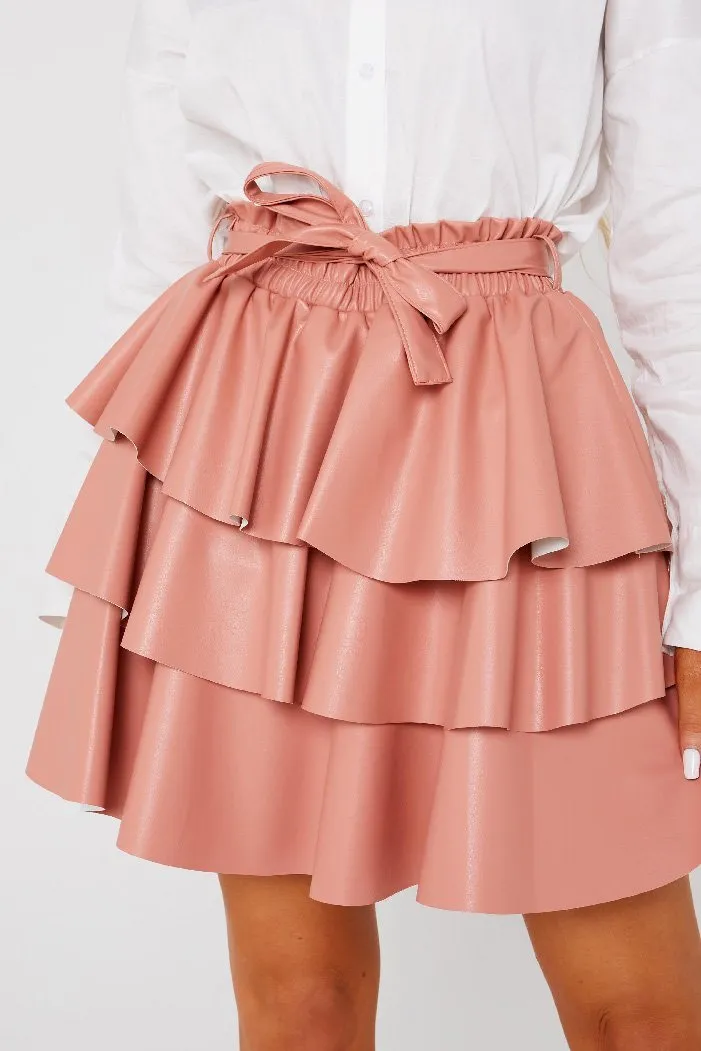 Faux Leather Peach Rara Skirt - Rita