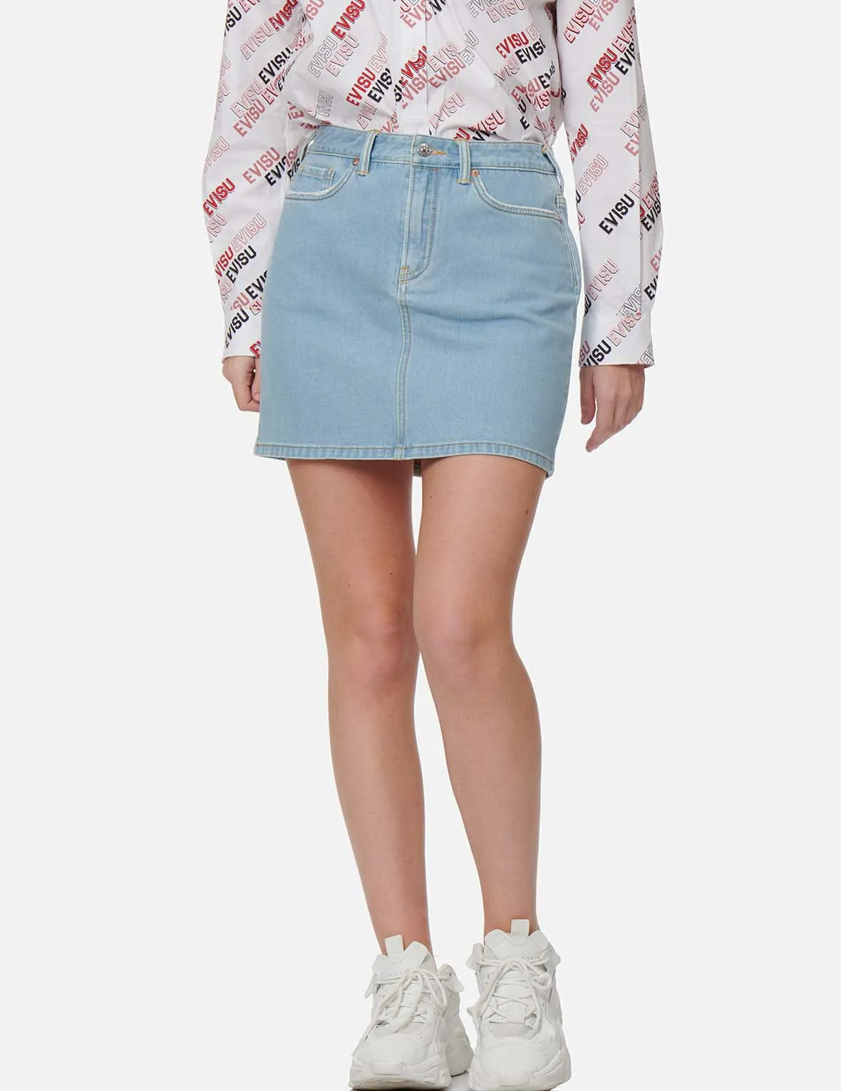 Floral Seagull Embroidery Denim Pencil Skirt