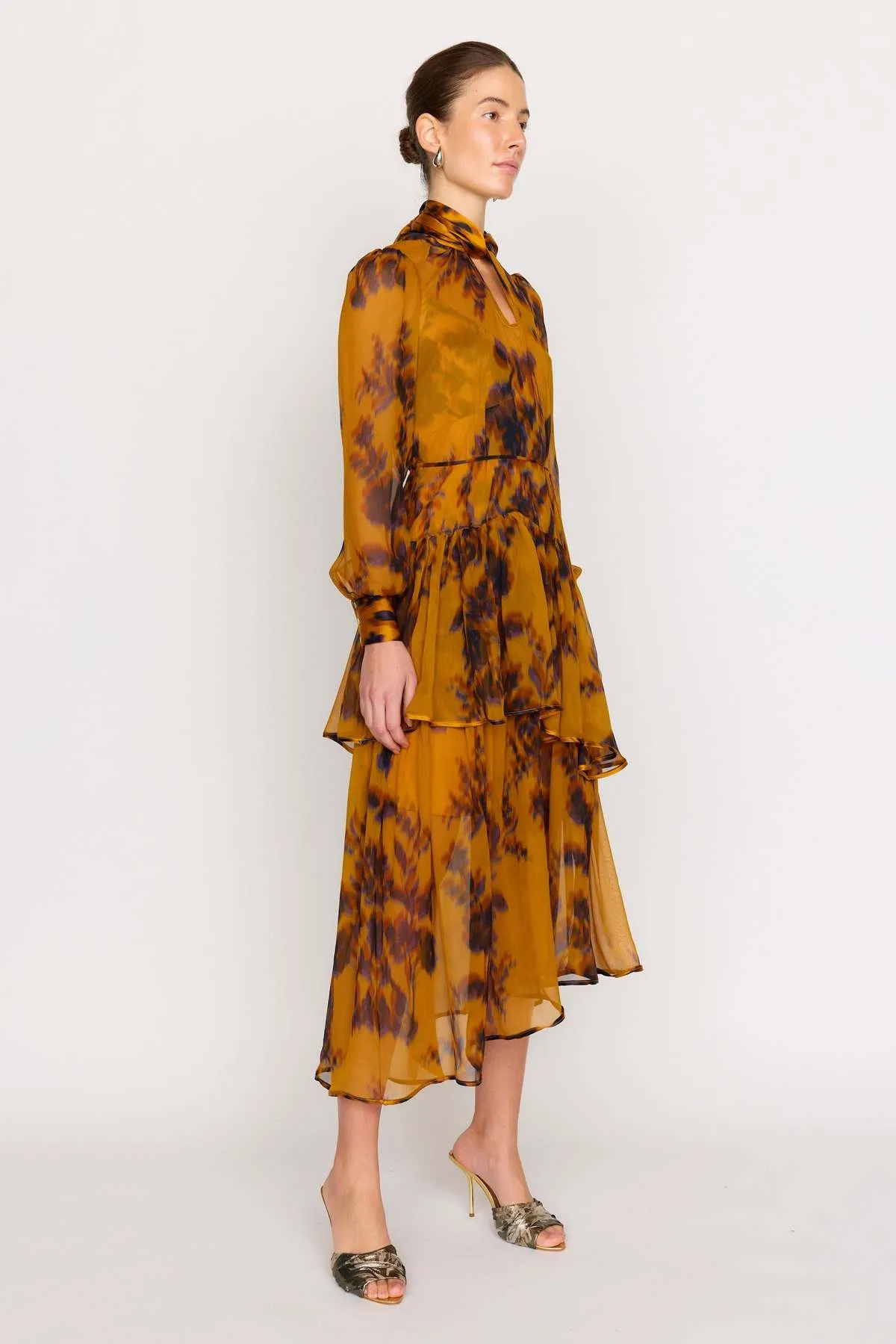 Freida Dress - Gold Shadow Flower