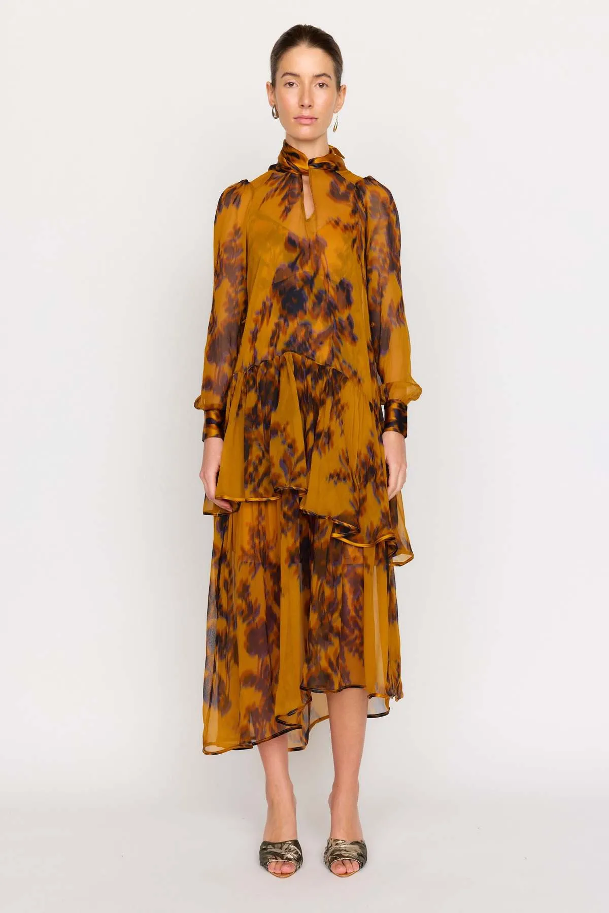 Freida Dress - Gold Shadow Flower