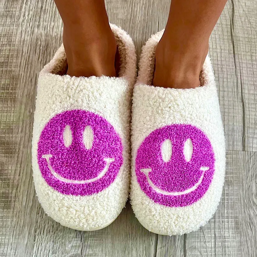 Fuzzy Soho Happy Face Slippers