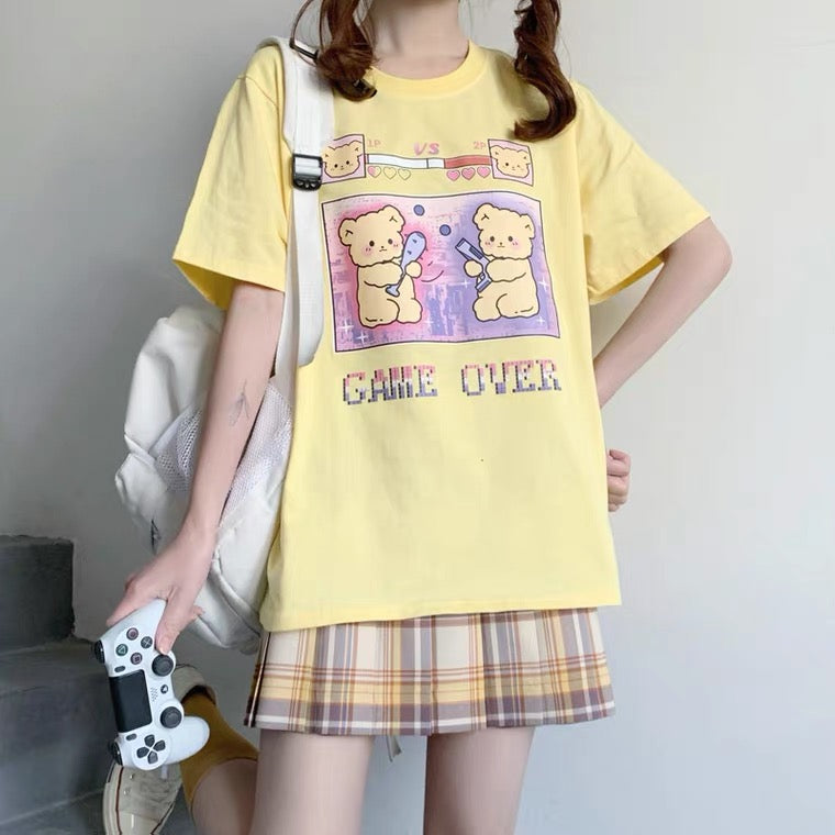 “GAME OVER” CUTE BEAR PRINTING OVERSIZE T-SHIRT BY50093