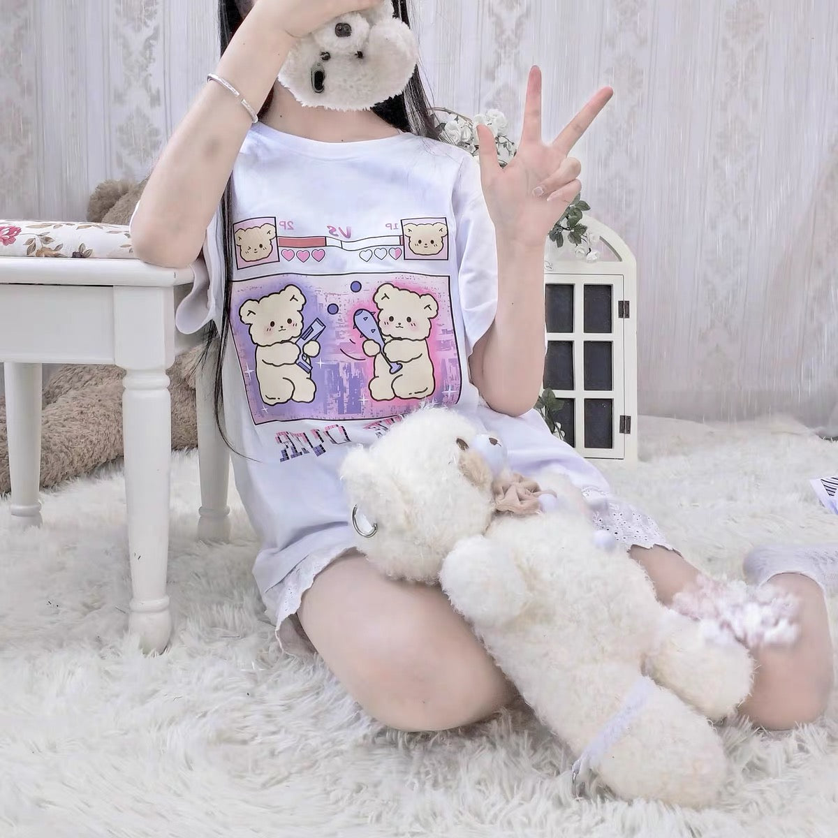 “GAME OVER” CUTE BEAR PRINTING OVERSIZE T-SHIRT BY50093