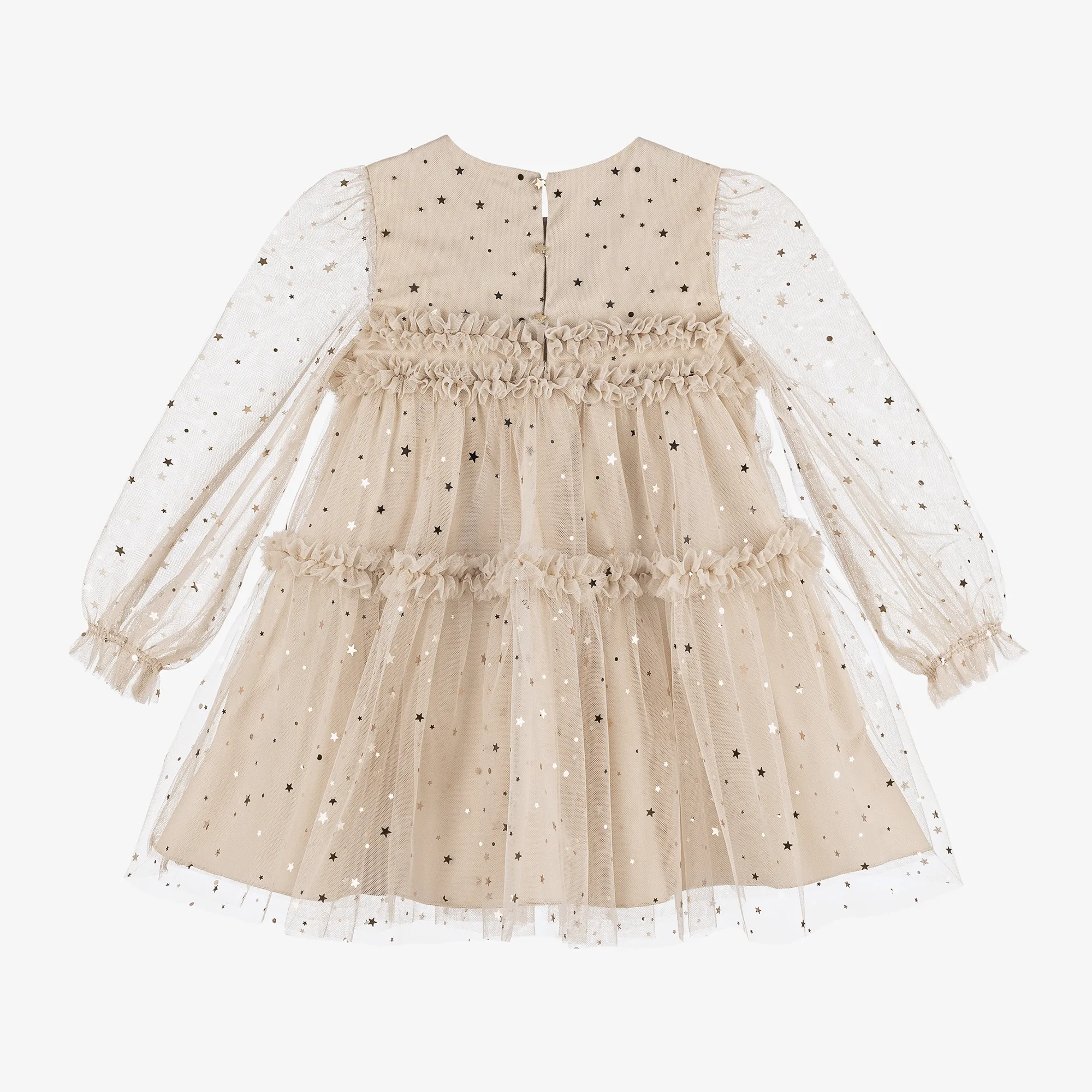 Girls Beige & Gold Star Tulle Dress