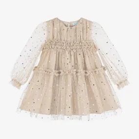 Girls Beige & Gold Star Tulle Dress