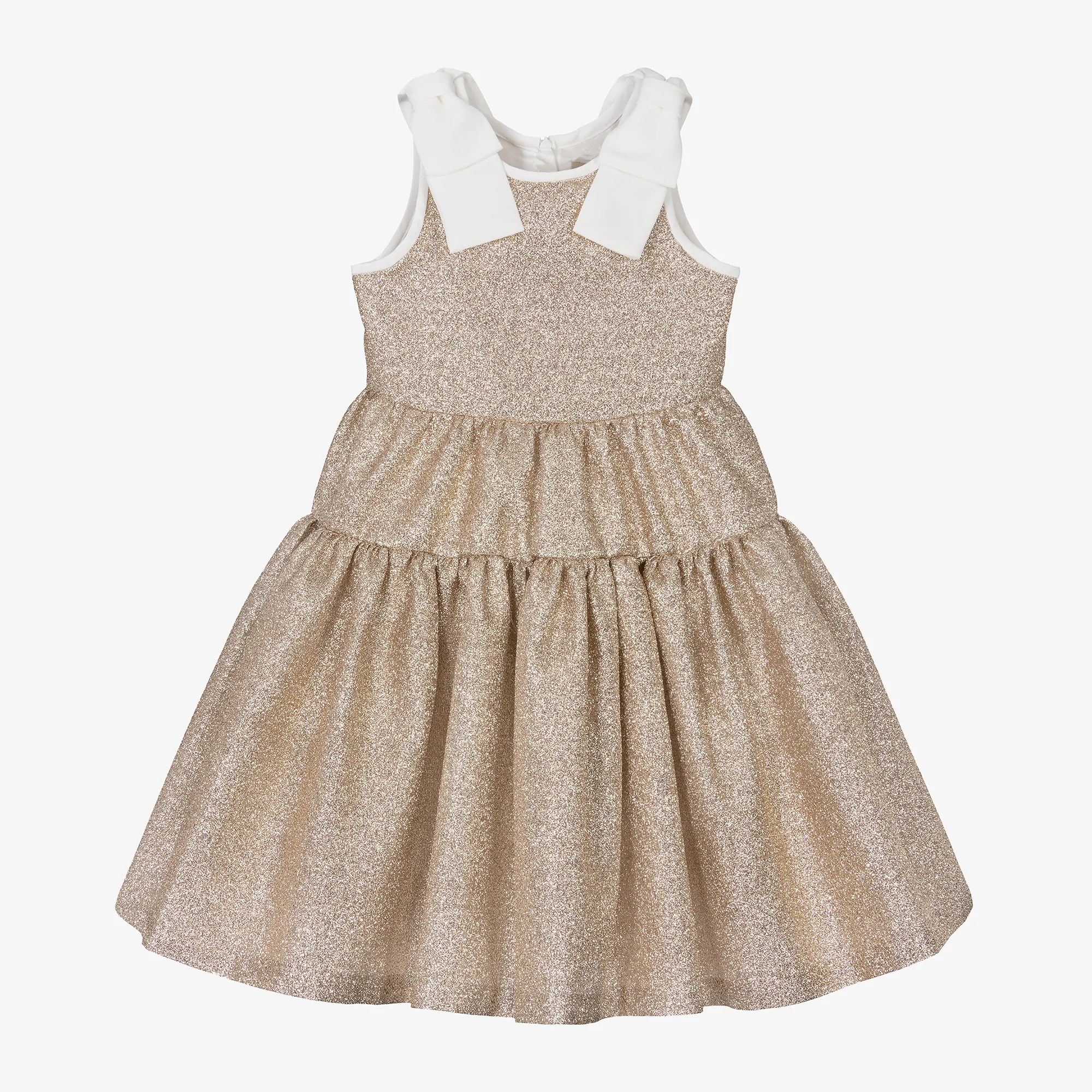 Girls Gold Glittery Bow Dress