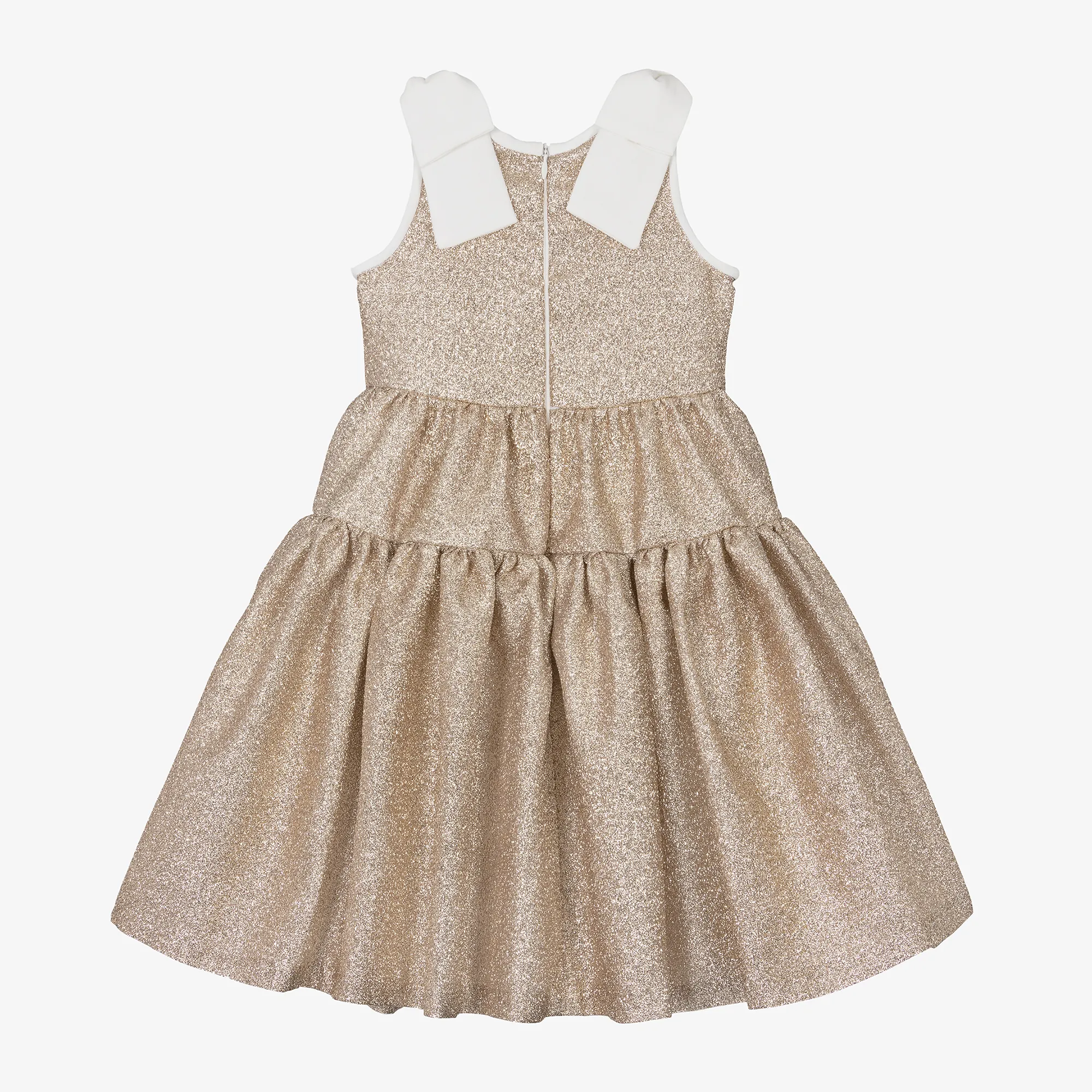 Girls Gold Glittery Bow Dress