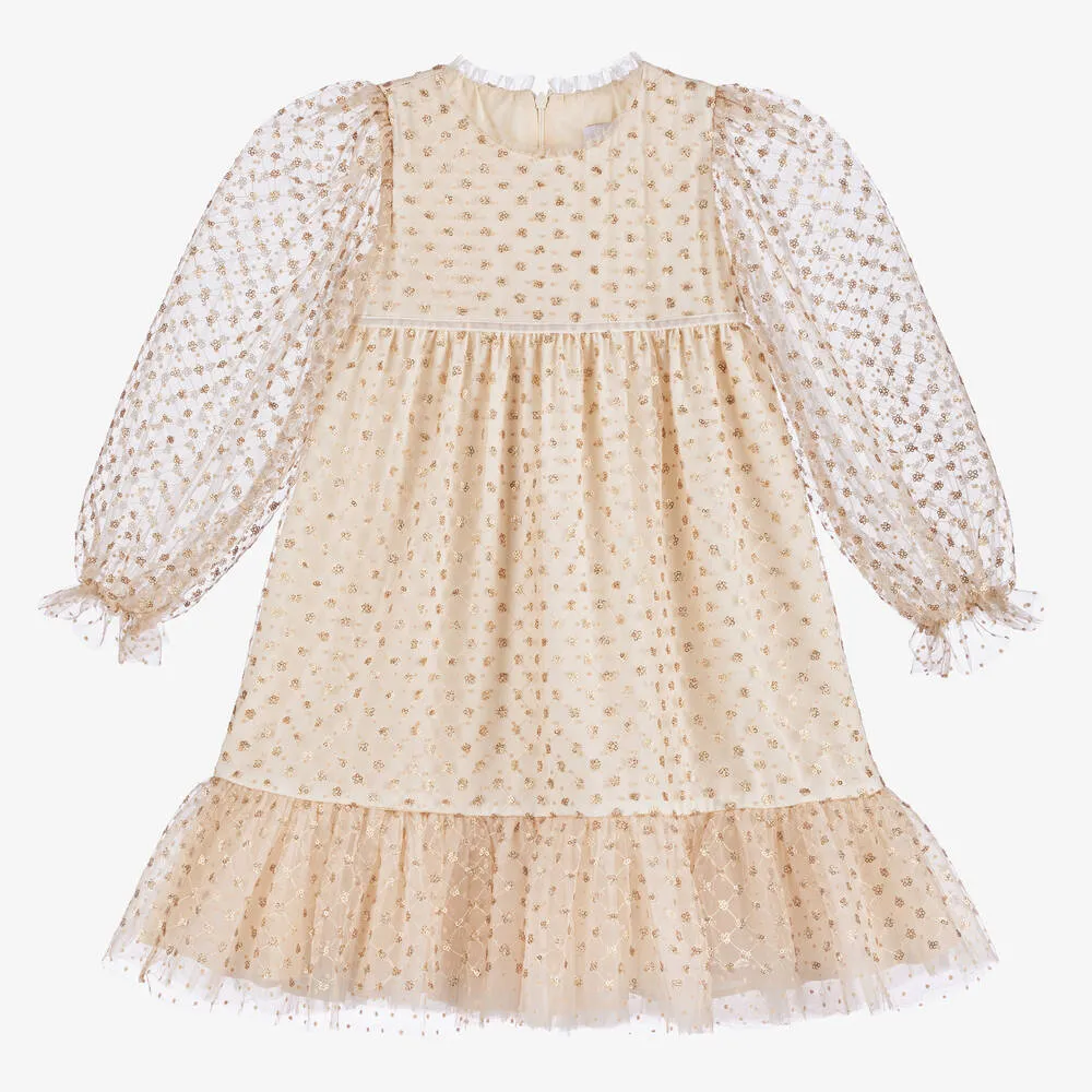 Girls Gold Sequinned Tulle Dress