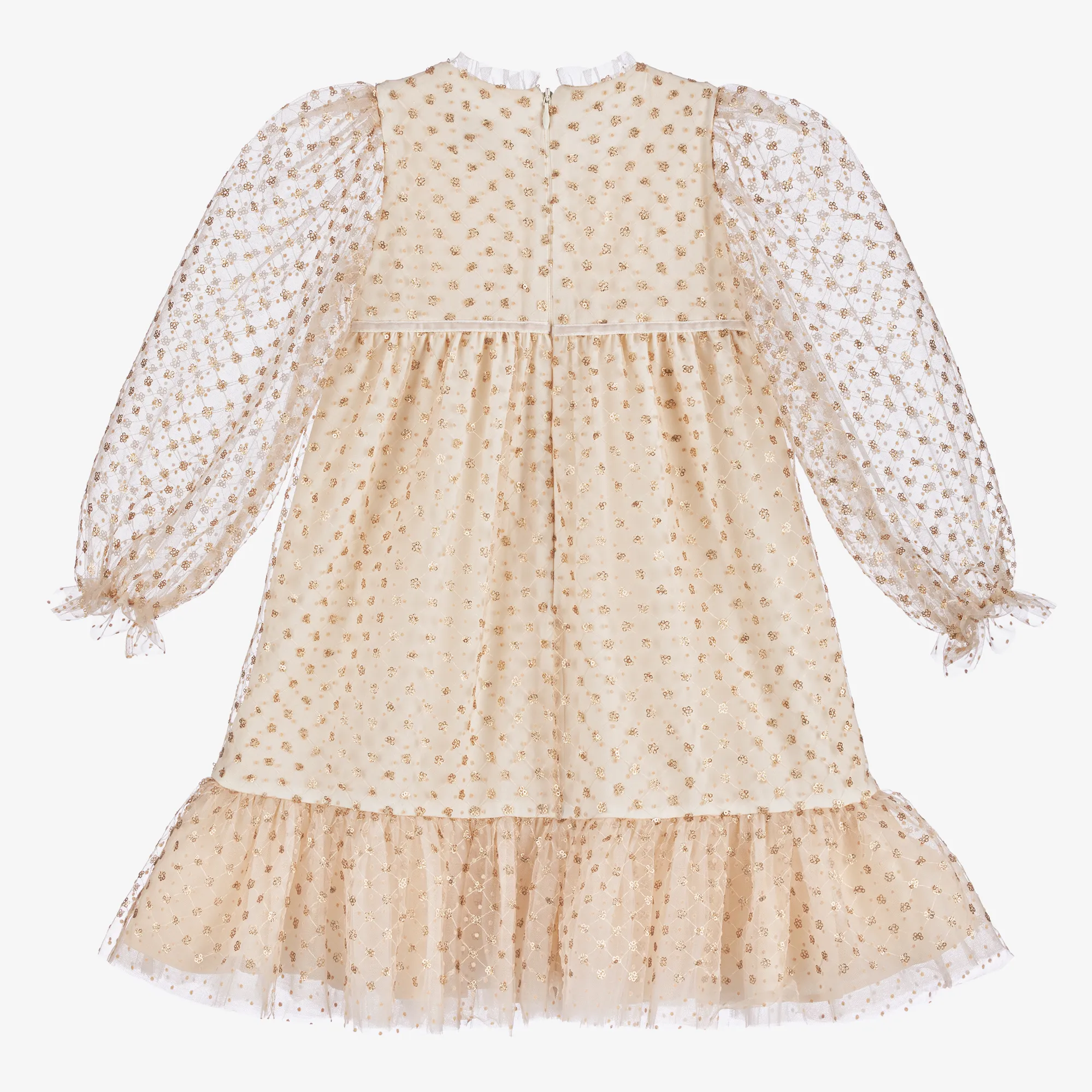 Girls Gold Sequinned Tulle Dress