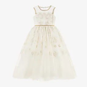 Girls Ivory & Gold Organza Dress