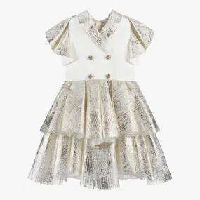 Girls Ivory & Gold Satin Dress