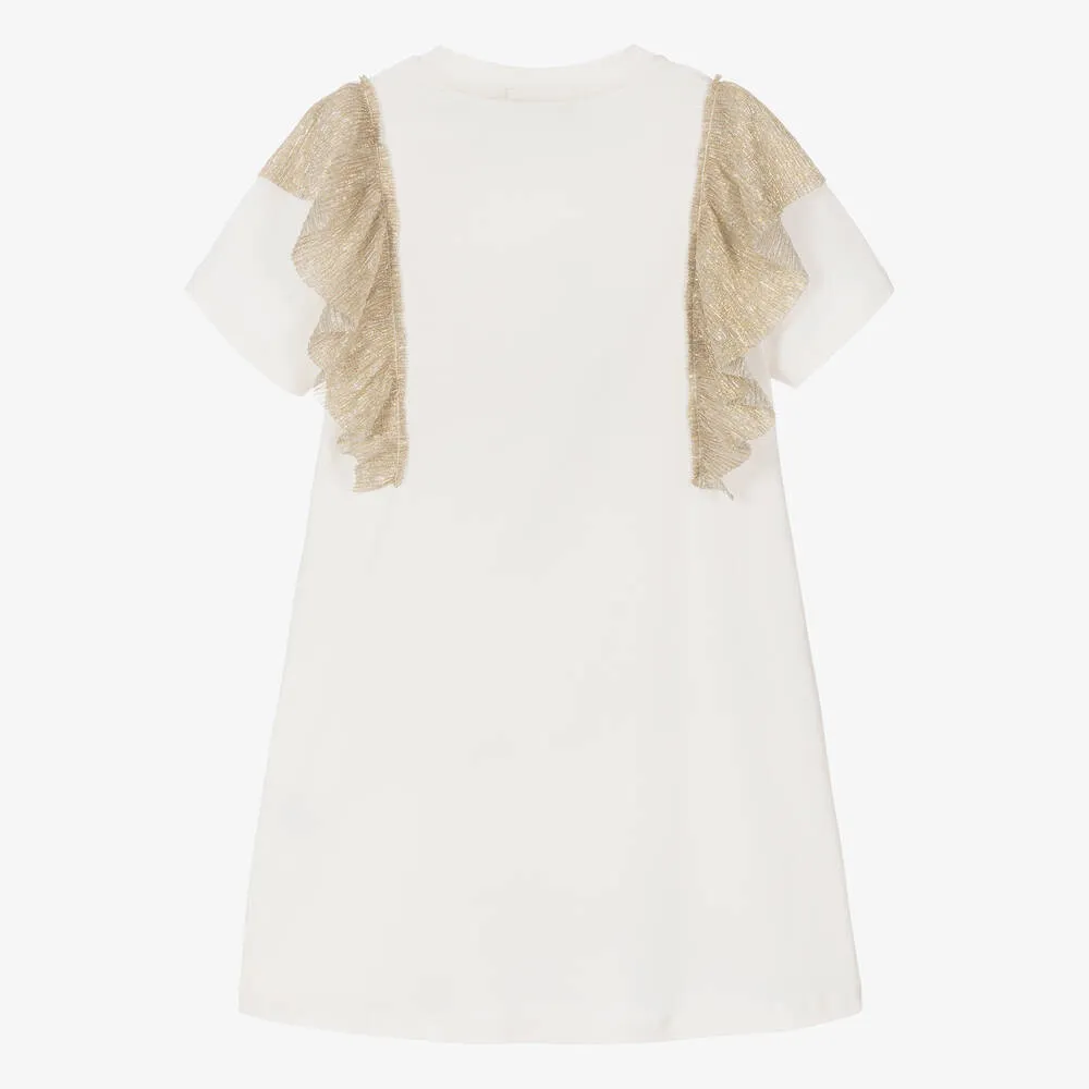 Girls Ivory & Metallic Gold Cotton Dress