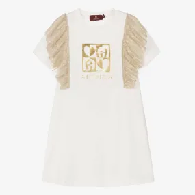 Girls Ivory & Metallic Gold Cotton Dress