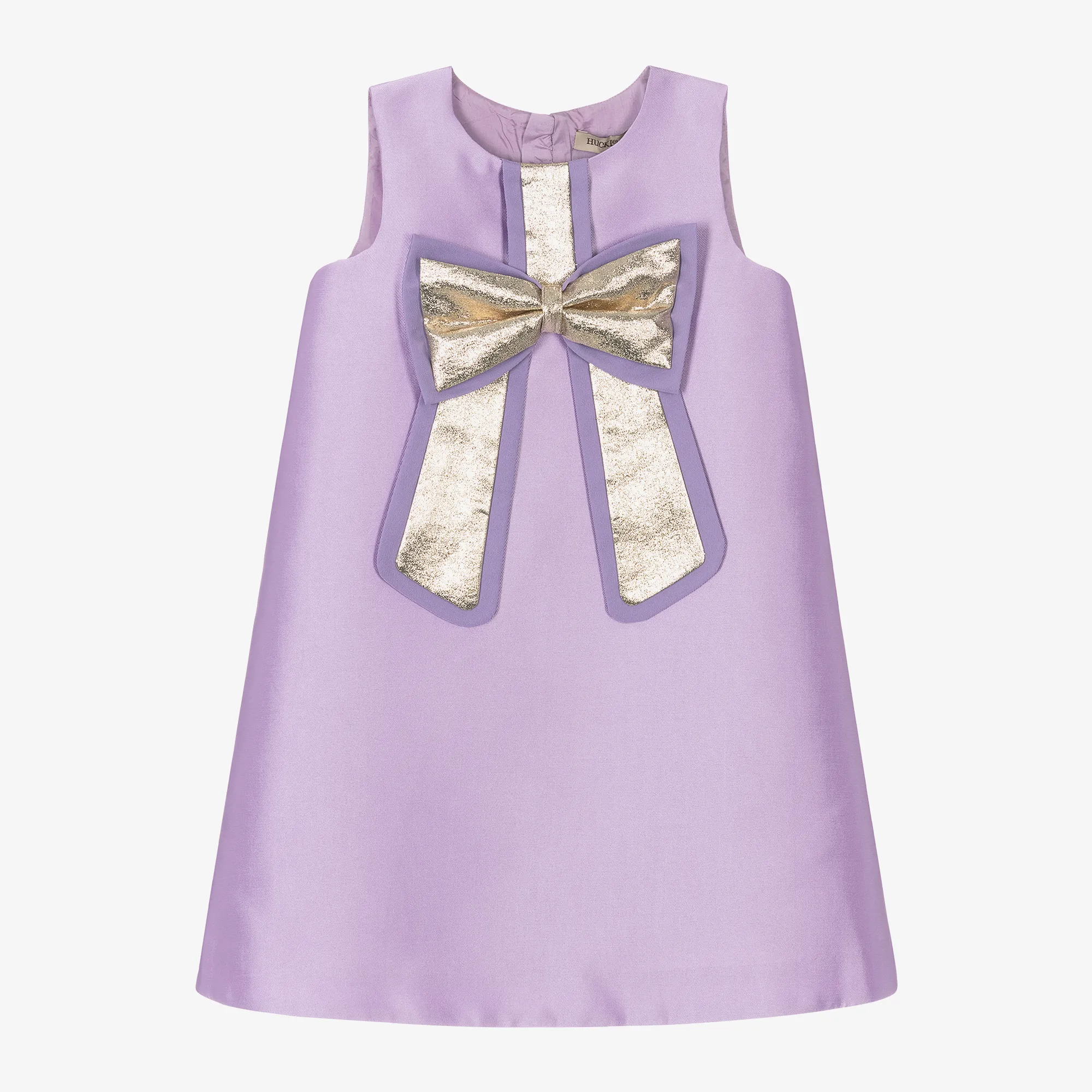 Girls Lilac Purple & Gold Bow Dress