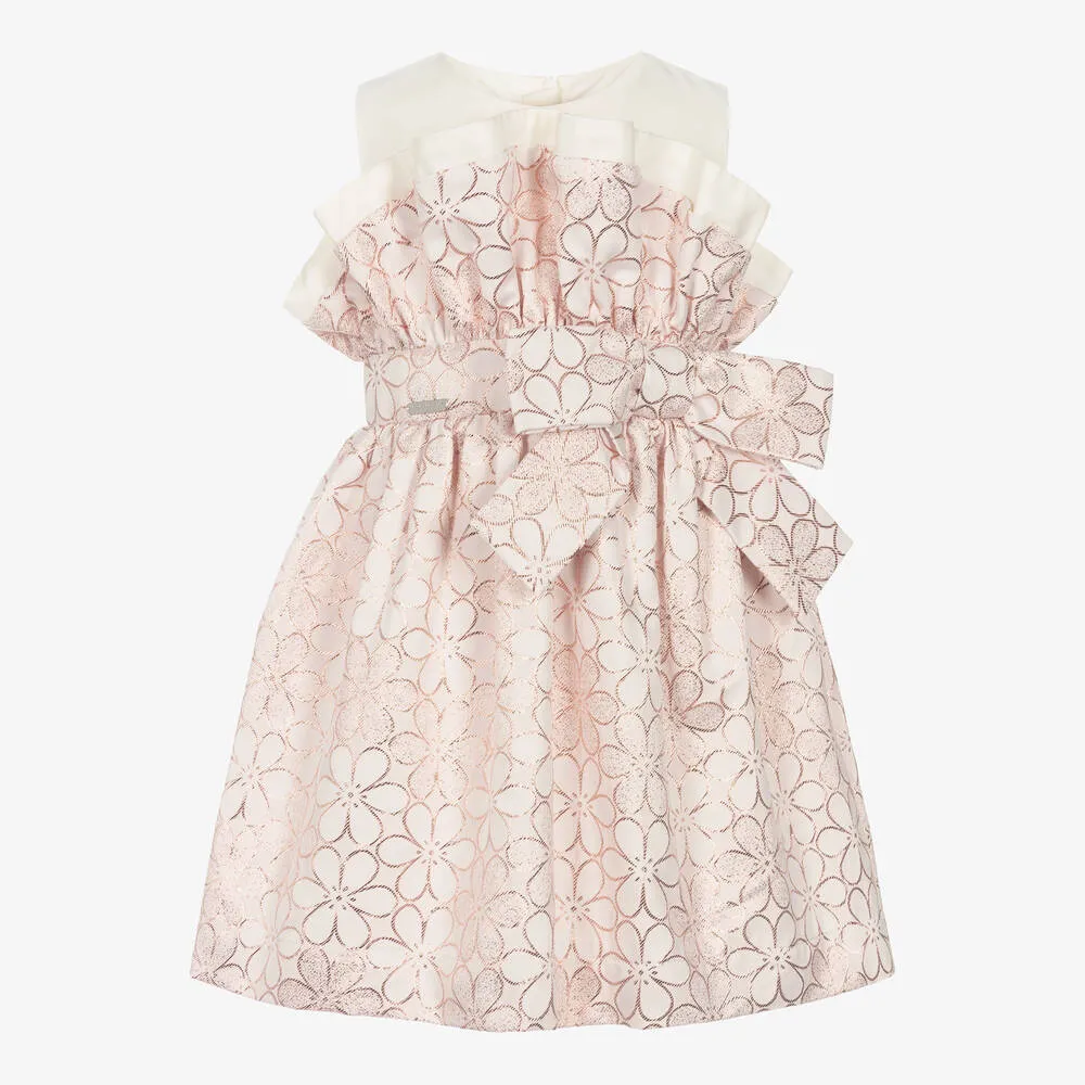 Girls Pink & Gold Floral Cotton Dress