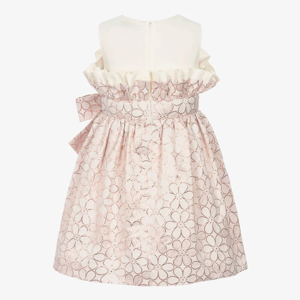 Girls Pink & Gold Floral Cotton Dress