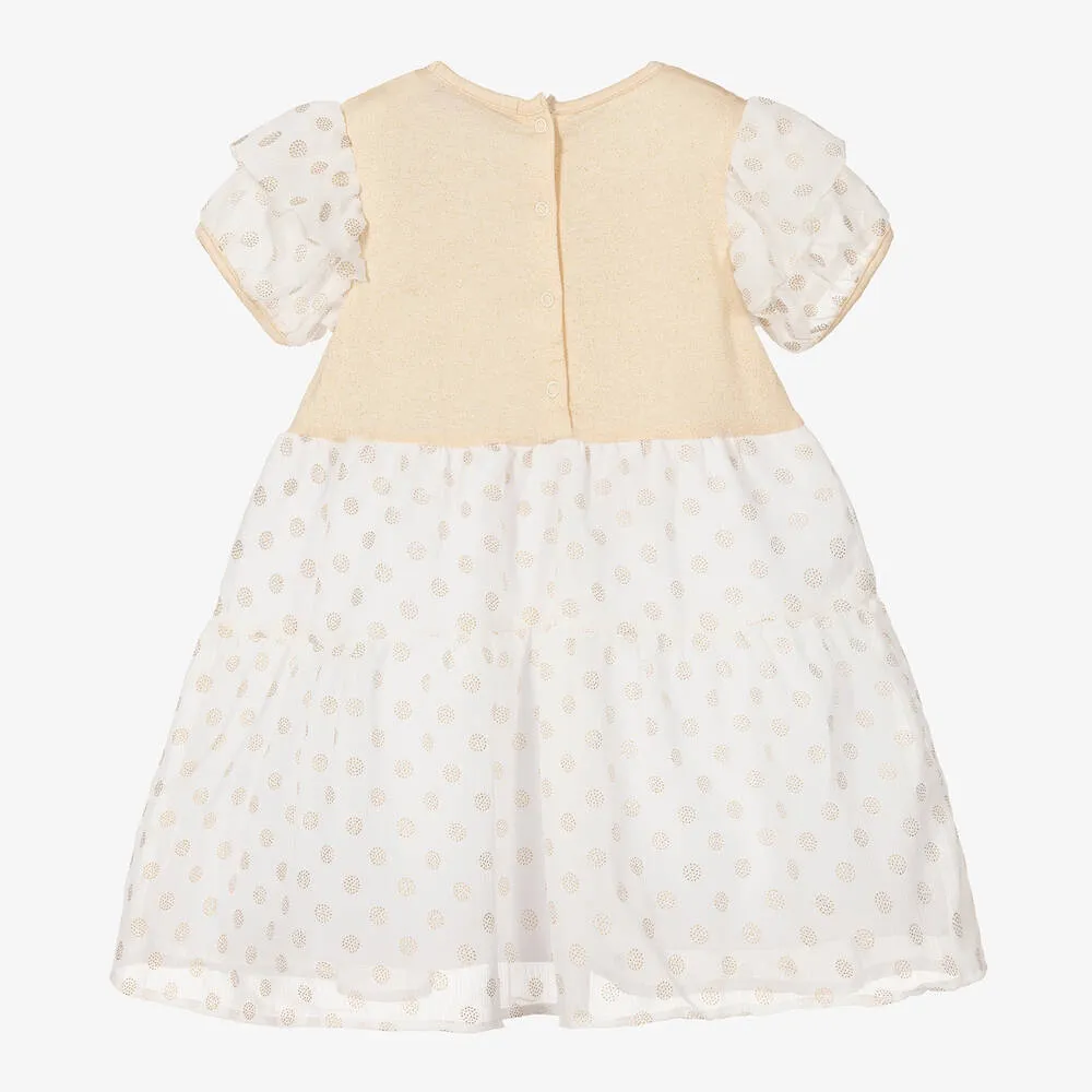 Girls White & Gold Crêpe Chiffon Dress