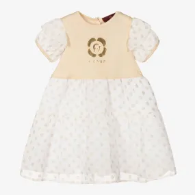 Girls White & Gold Crêpe Chiffon Dress