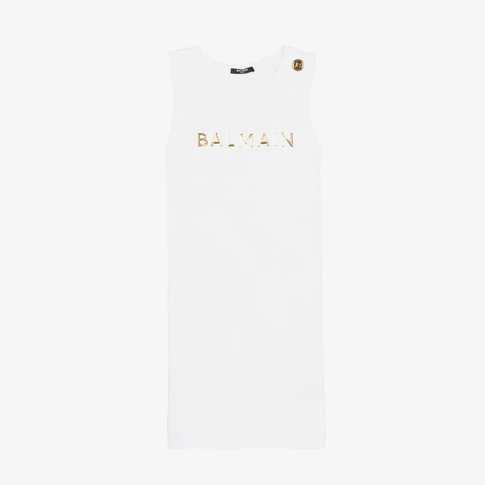 Girls White & Gold Logo Dress