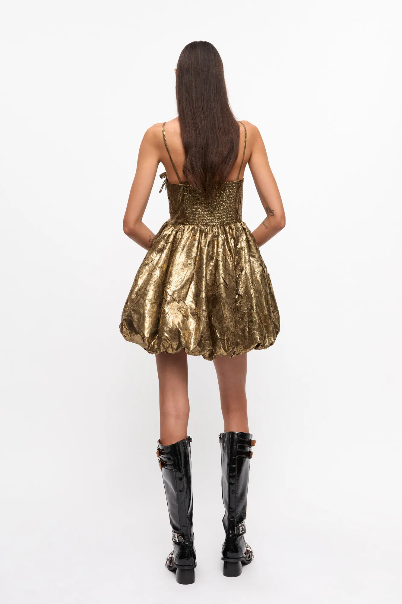 Gold Pleat Strap Mini Dress