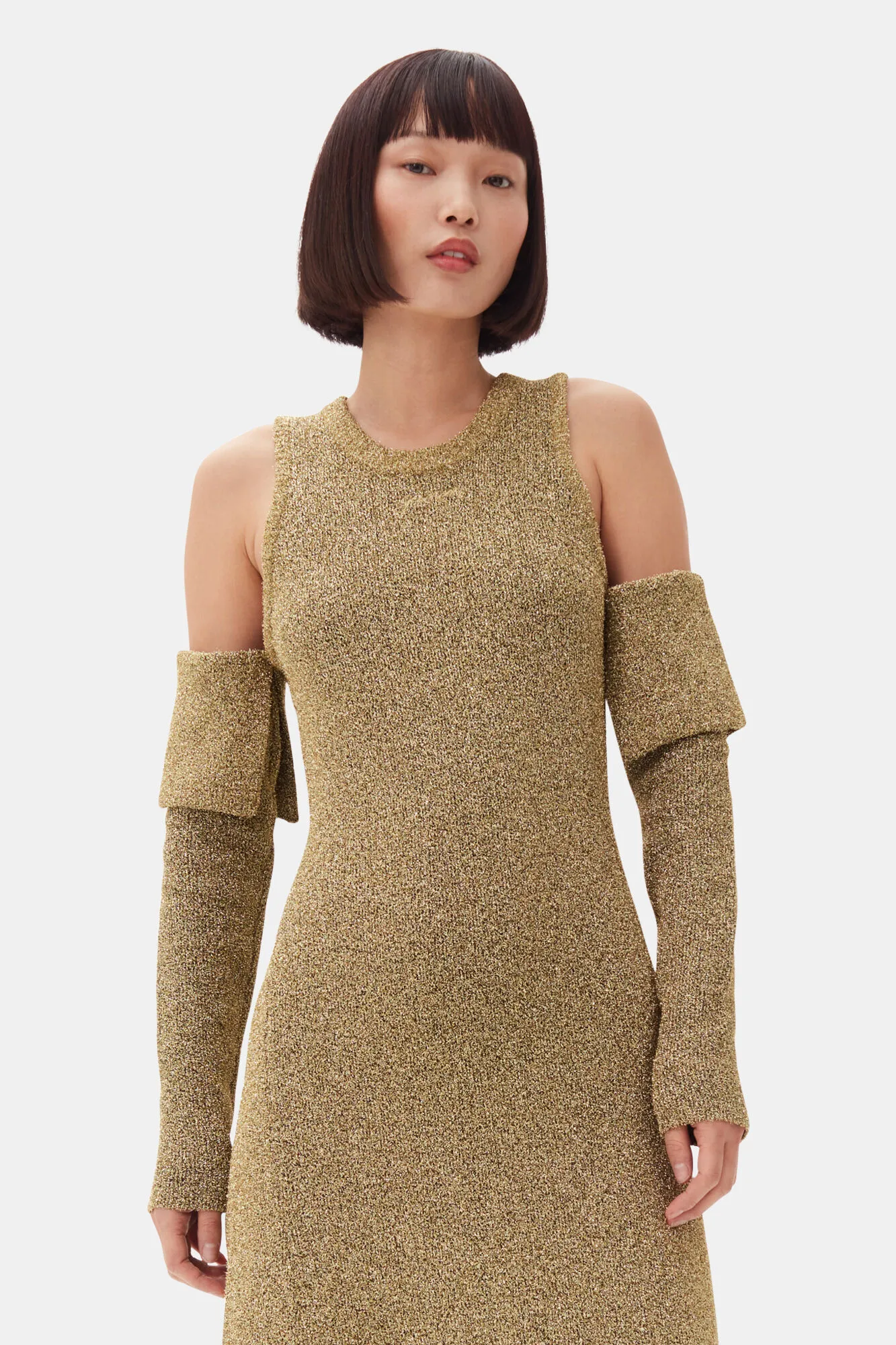 Gold Sparkle Cold-Shoulder Maxi Dress