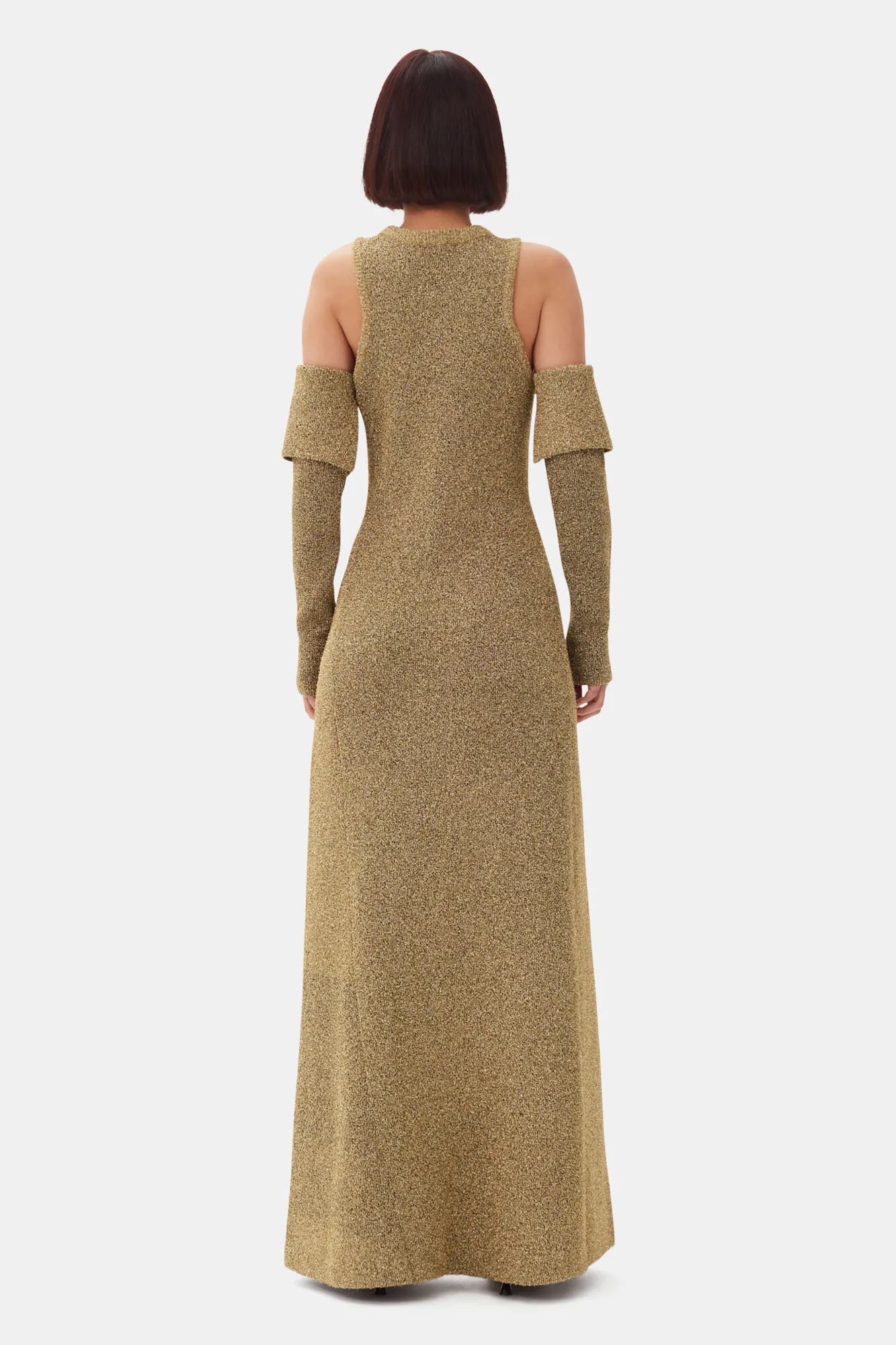 Gold Sparkle Cold-Shoulder Maxi Dress