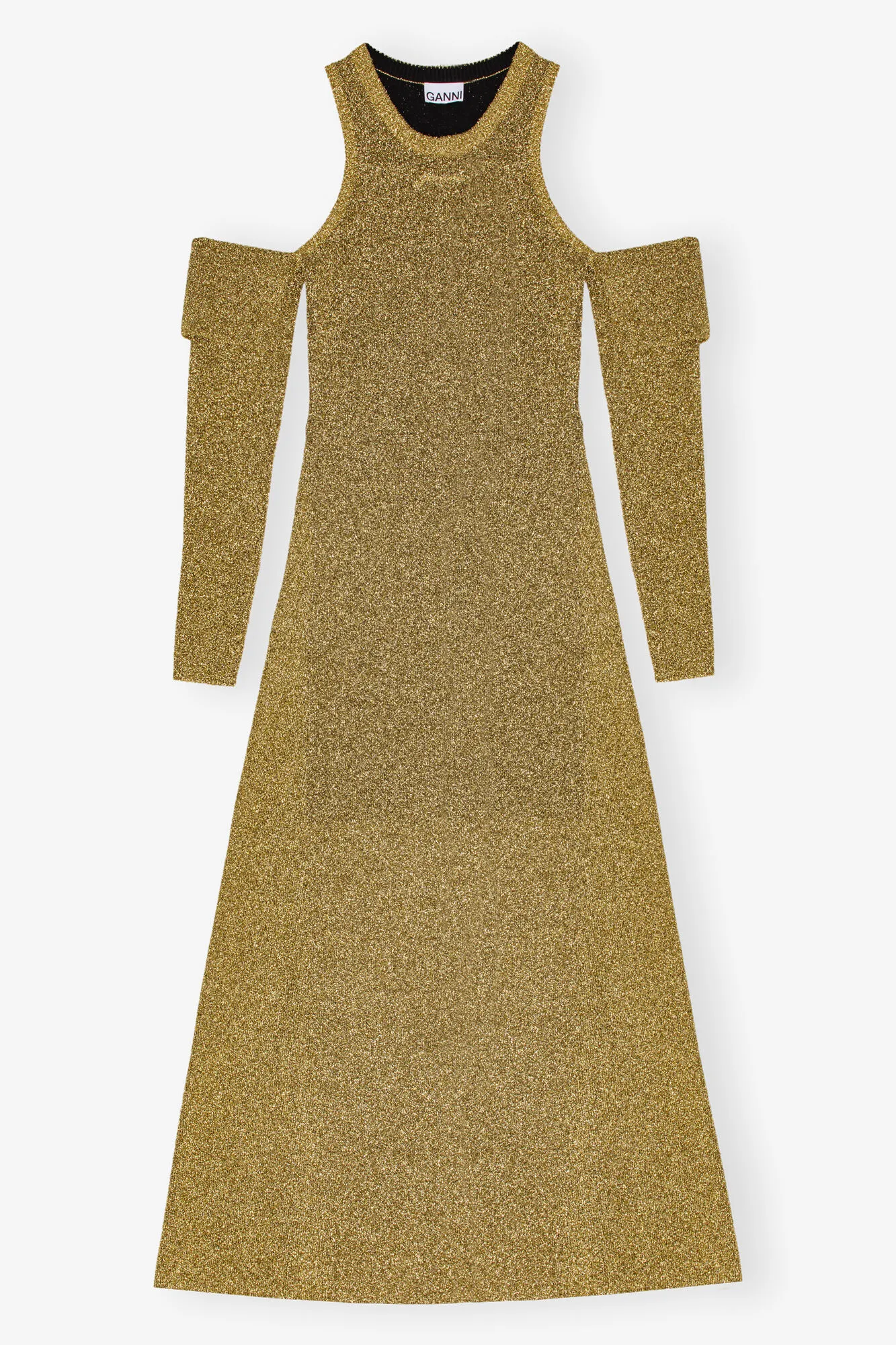 Gold Sparkle Cold-Shoulder Maxi Dress