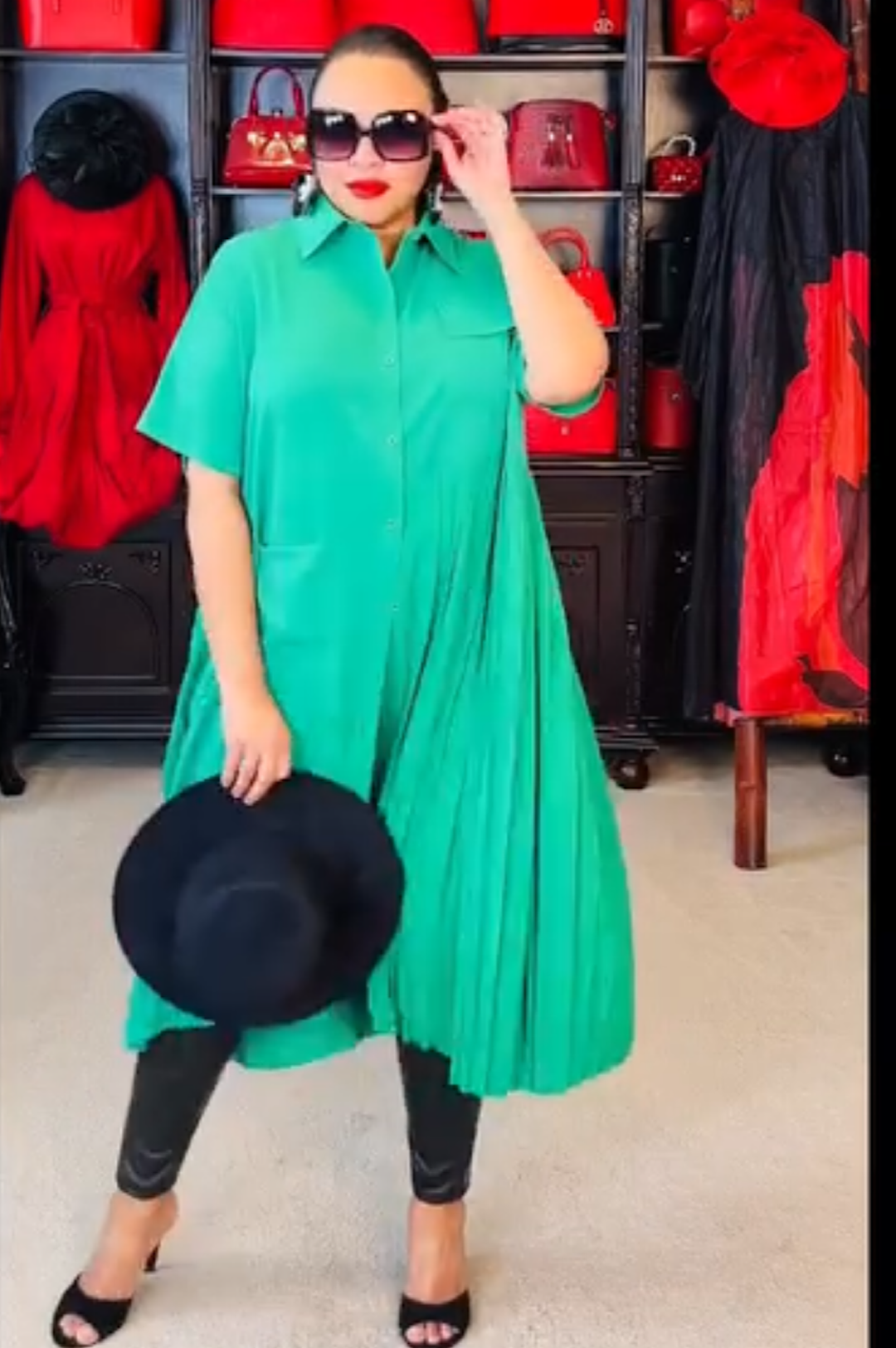 Green Button Down Dress Top