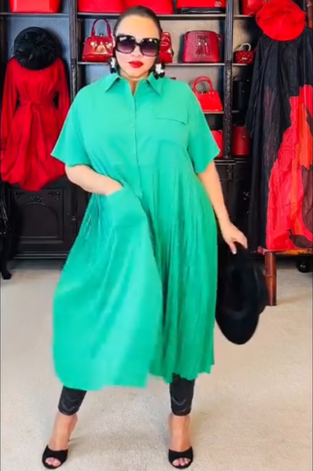 Green Button Down Dress Top