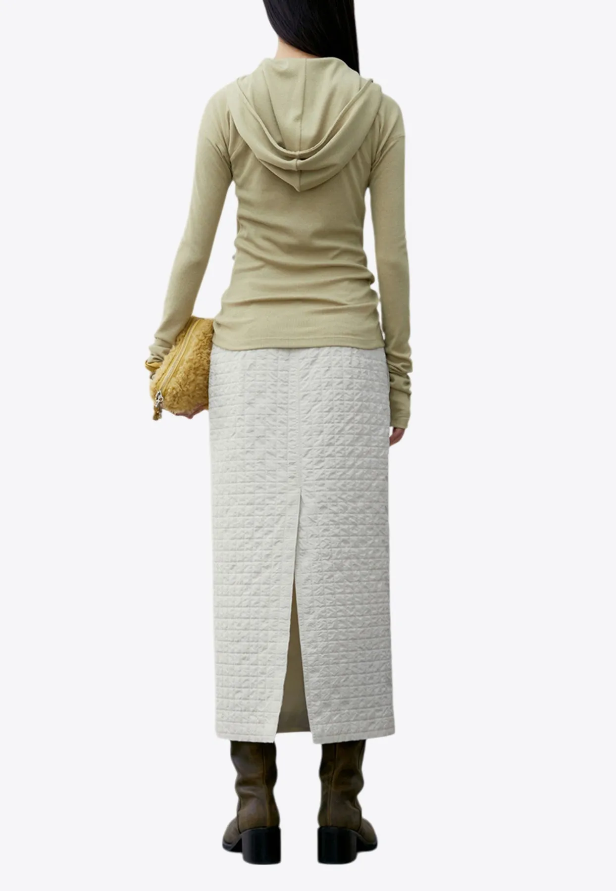 Grid Wrinkle Midi Skirt