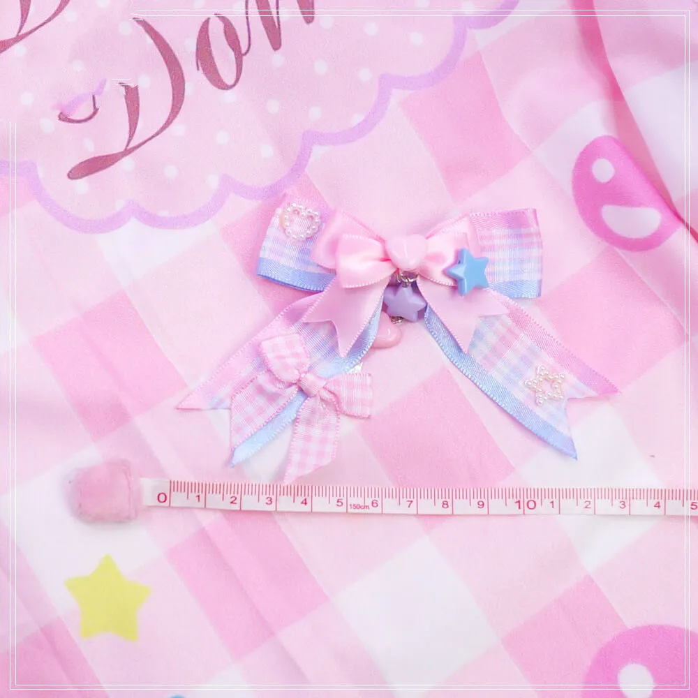 handmade Pink Blue Plaid star bow hairpin by0111