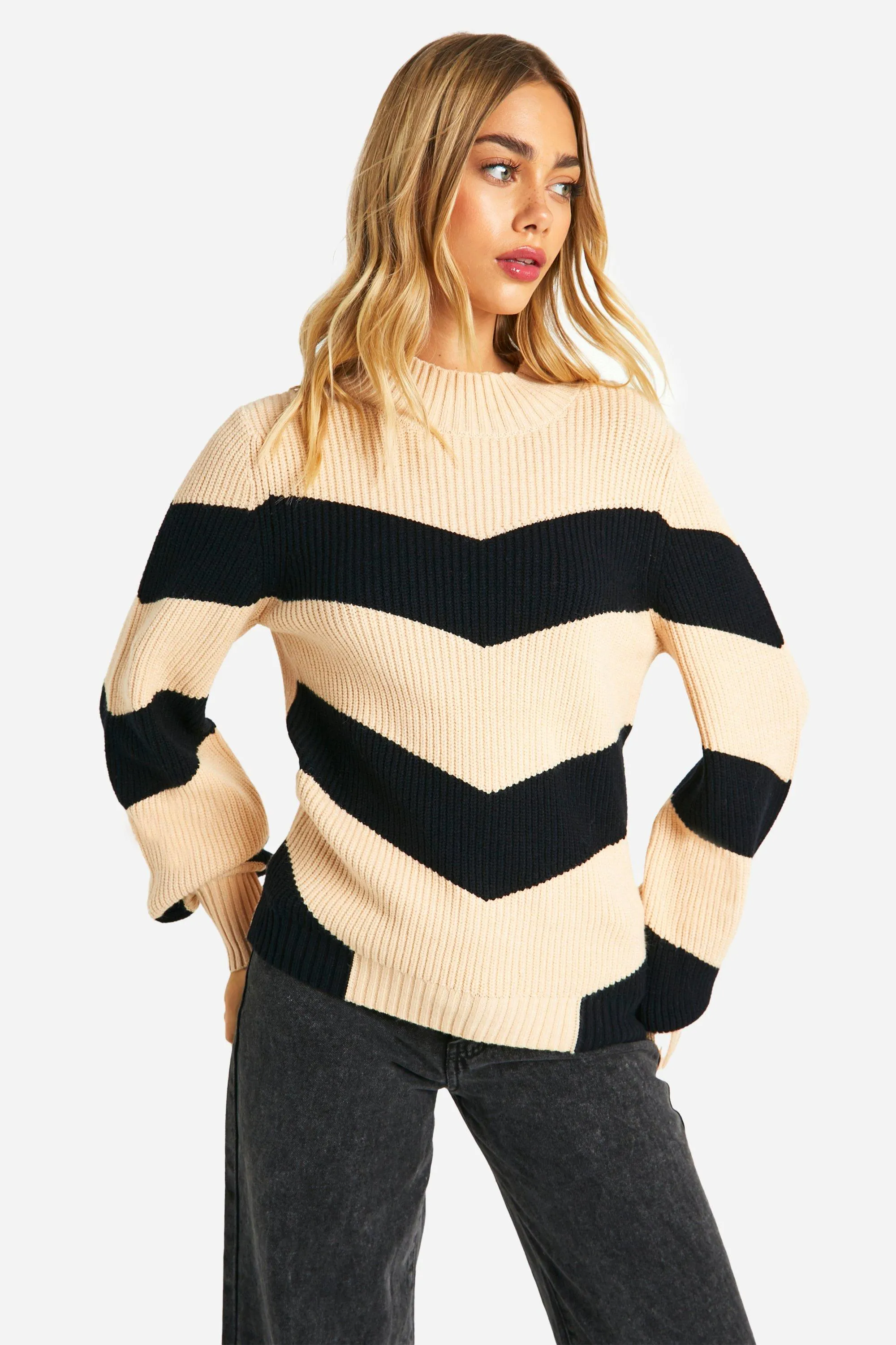 High Neck Strip Sweater