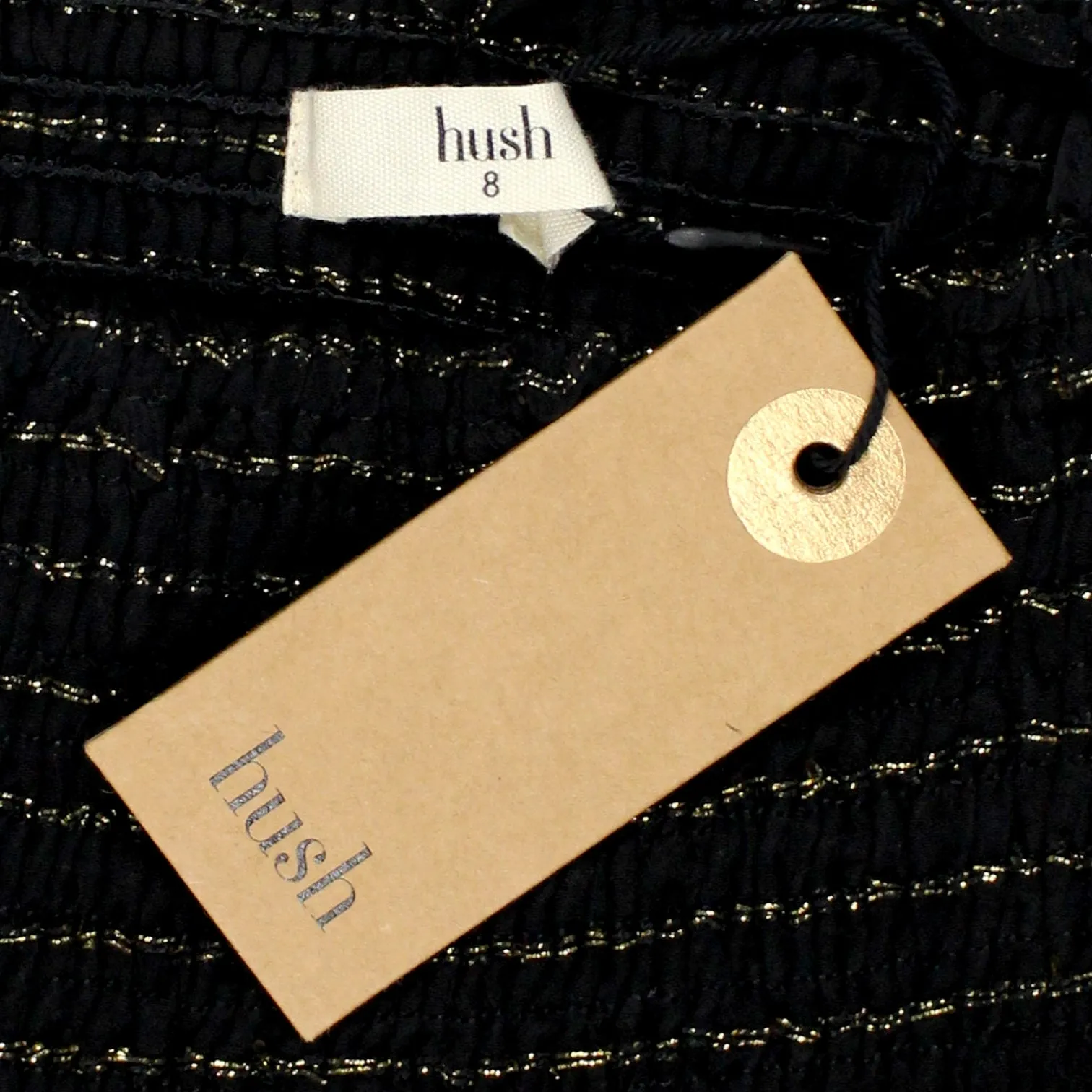 Hush Black/Gold Lurex Shirred Dress