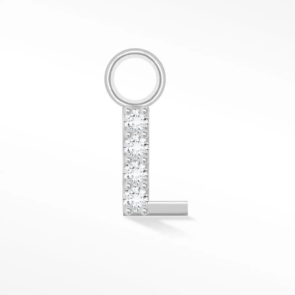 Initial 5mm with Pave LG Diamonds on 14k White Gold Charms for Permanent Jewelry