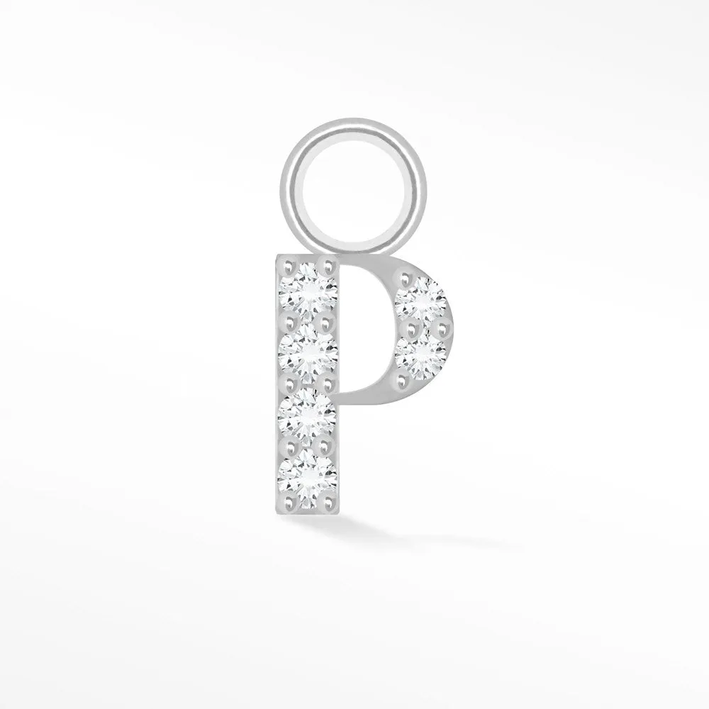 Initial 5mm with Pave LG Diamonds on 14k White Gold Charms for Permanent Jewelry