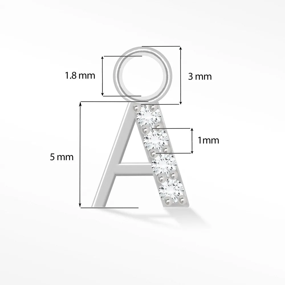 Initial 5mm with Pave LG Diamonds on 14k White Gold Charms for Permanent Jewelry