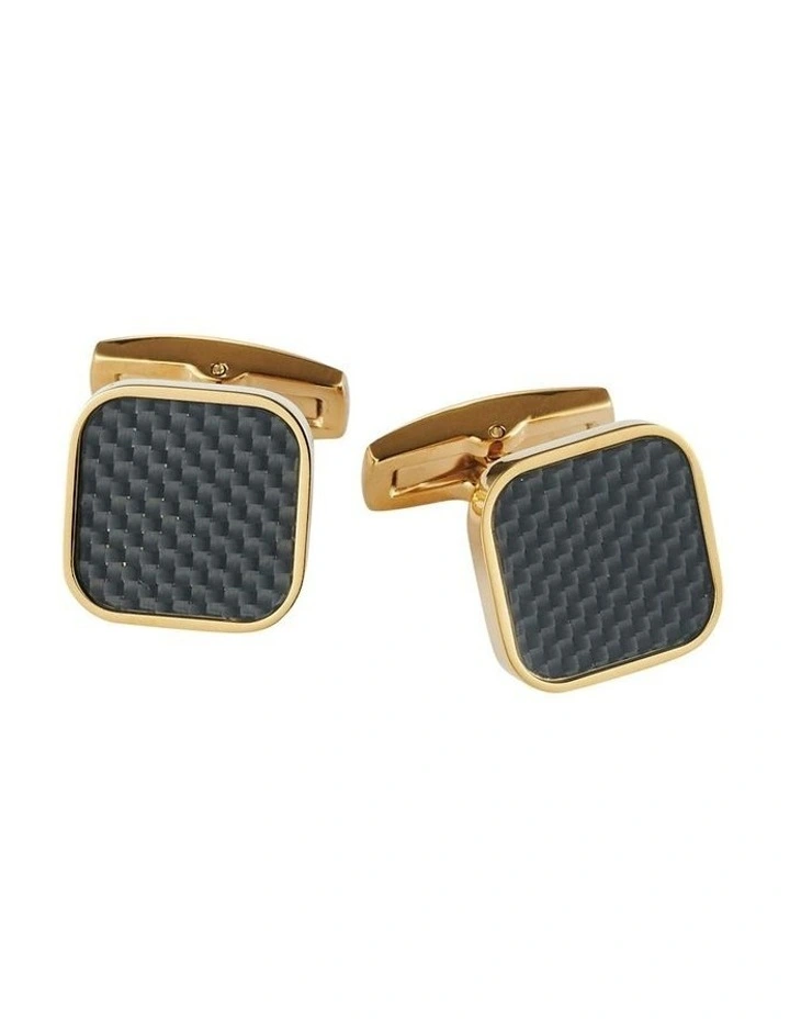 Ip 14k Fibre Stainless Steel Cufflinks in Yellow Gold/Carbon