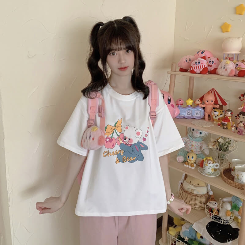 Japanese cute cheery & bear T-shirt BY7094