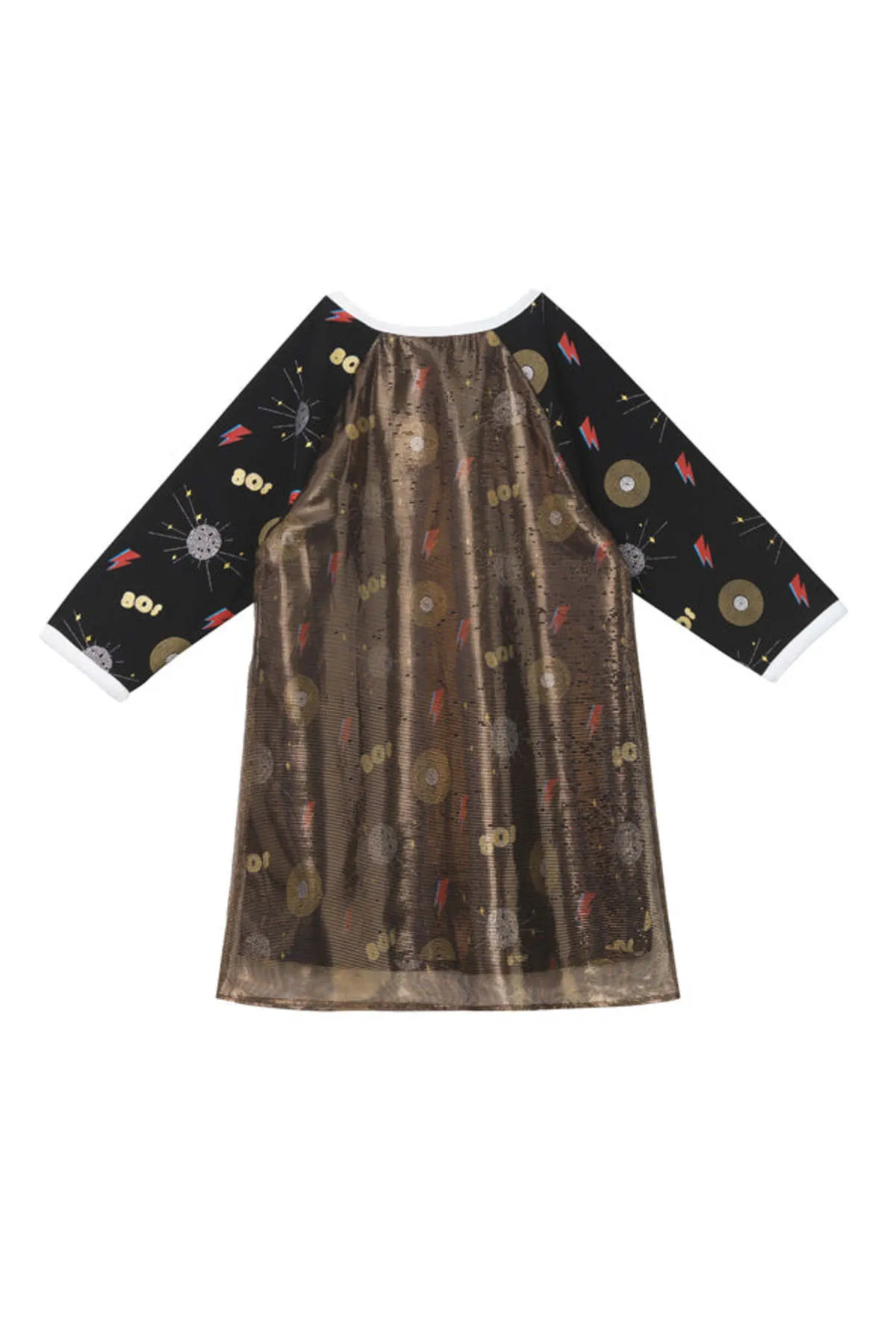 Kids Oaks of Acorn Disco Print Club Dress - Multi/Gold Overlay