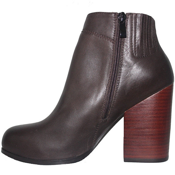 Kixters Chelsea - Brown Leather Side Zip Block Heel Short Boot