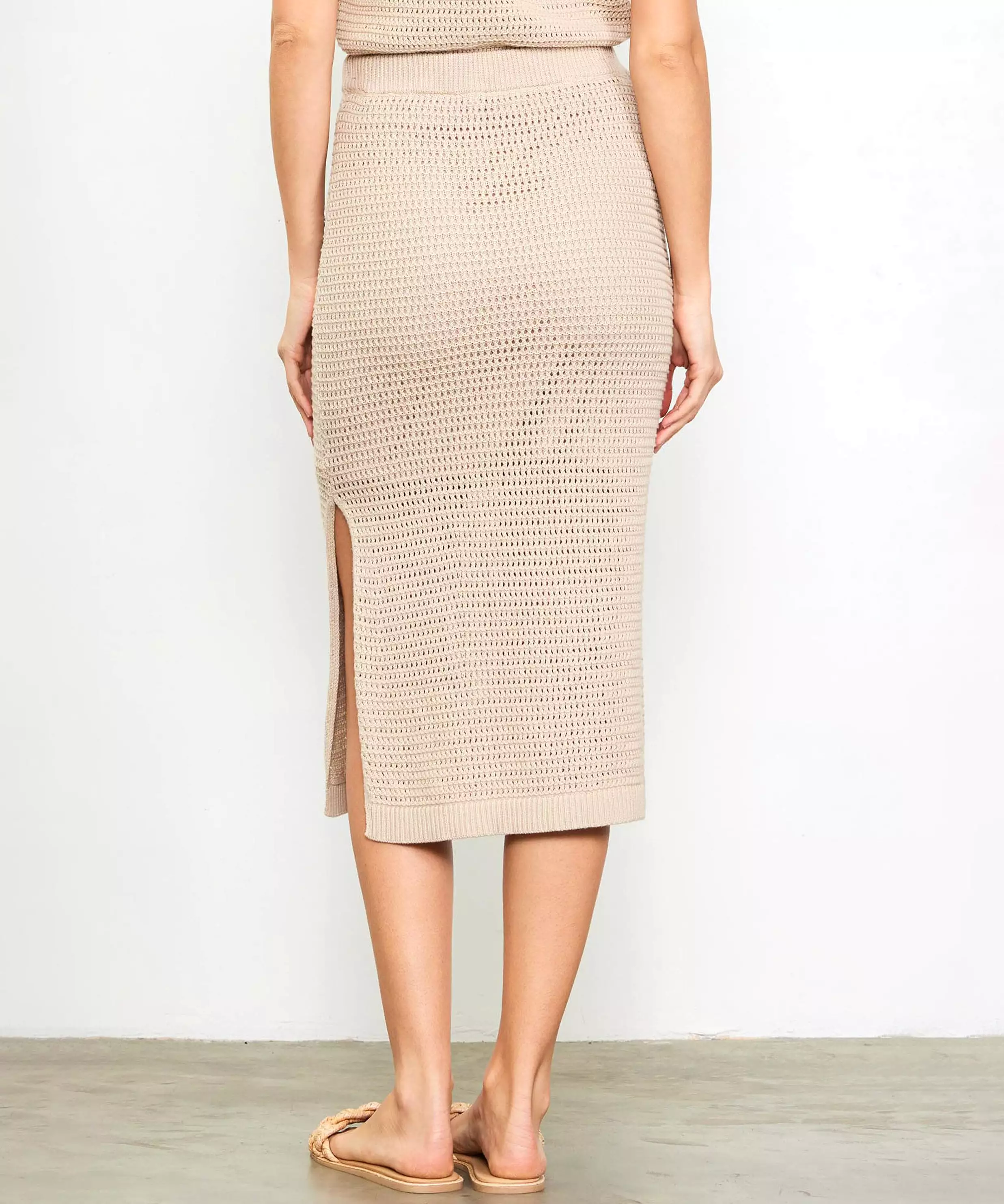 Knit Side Slit Skirt - Taupe