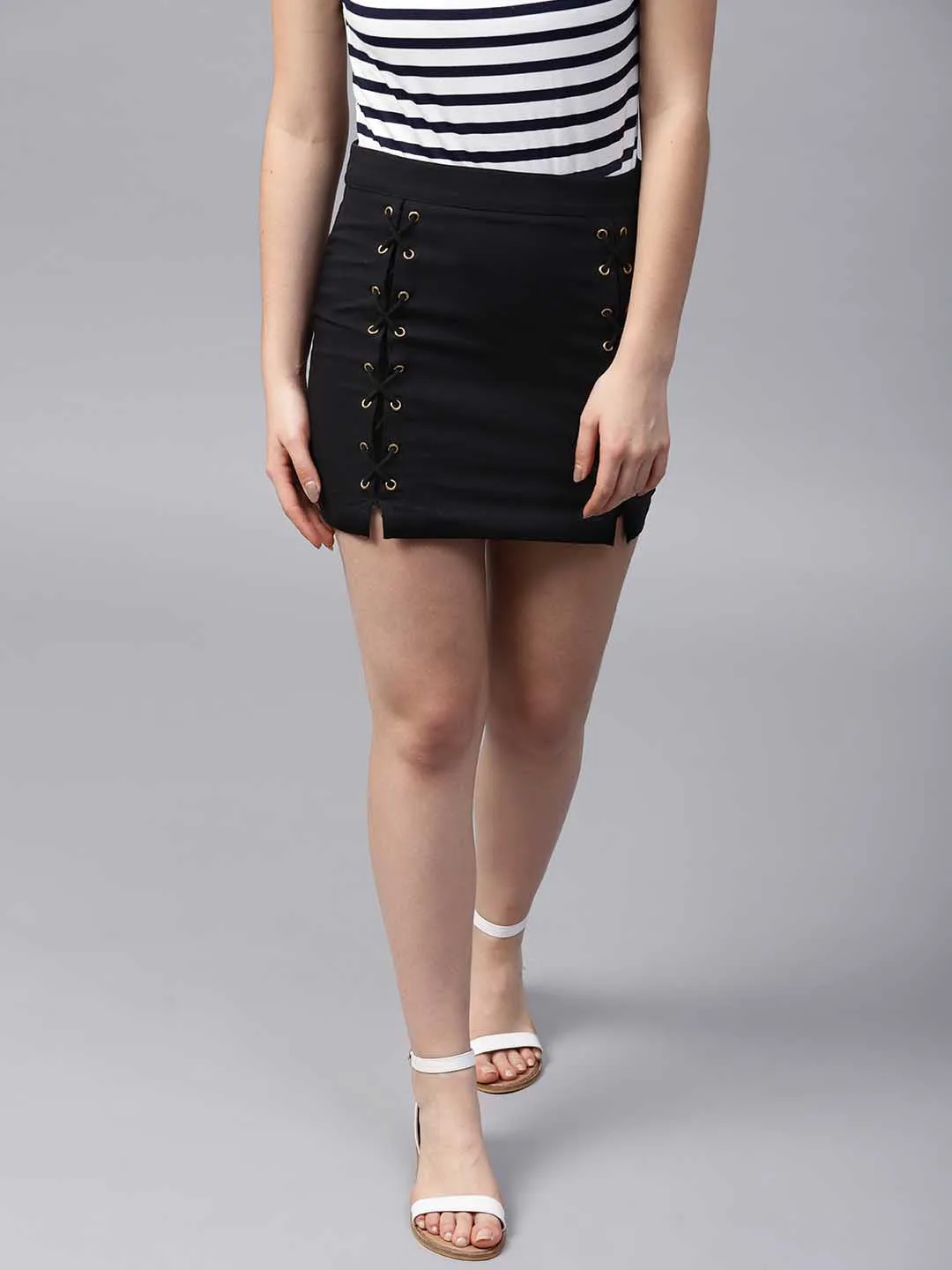 Lace-Up Mini Skirt