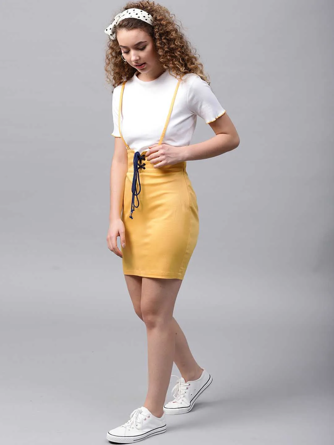 Lace-Up Pinafore Pencil Skirt