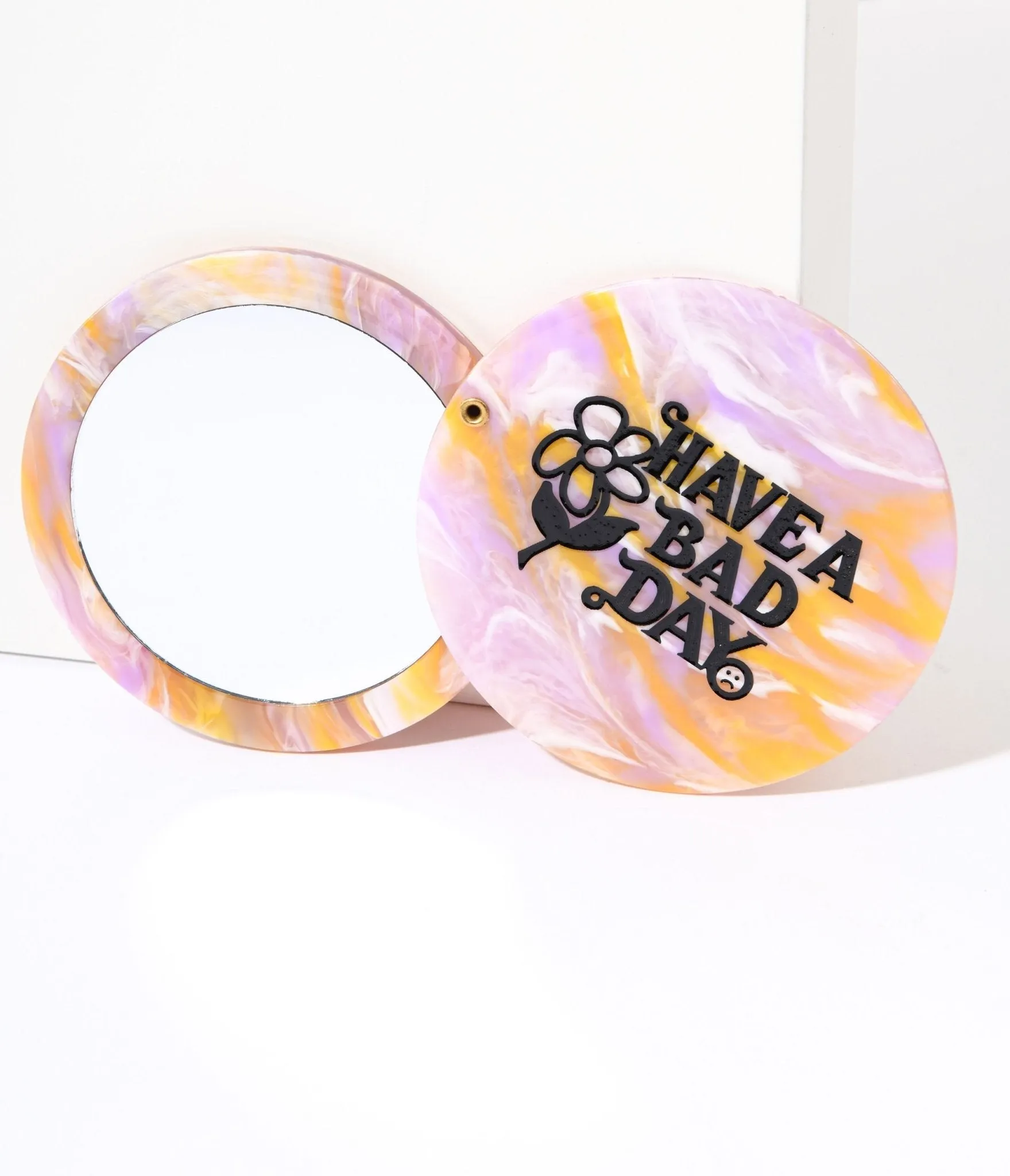 Lavender & Orange Marble Have A Bad Day Compact Pocket Mirror